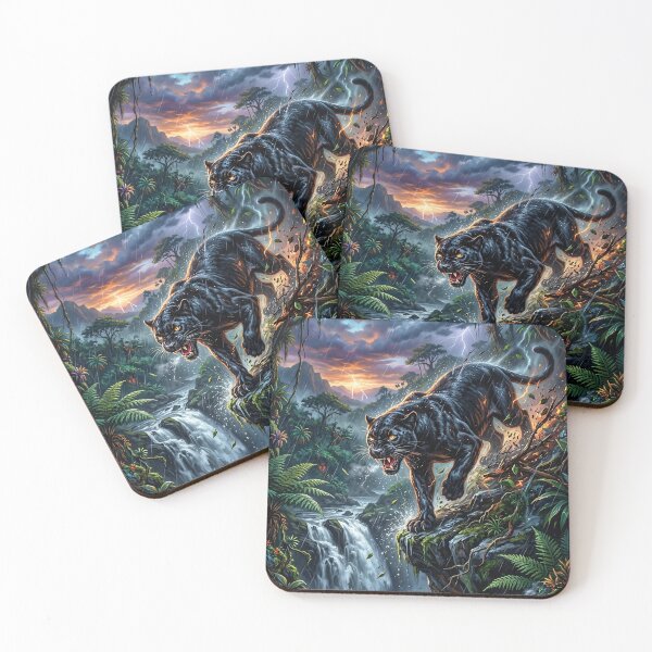 Item preview, Fierce Black Panther Stalking Through a Stormy Tropical Jungle designed and sold by Lucid Dream Pixel.
