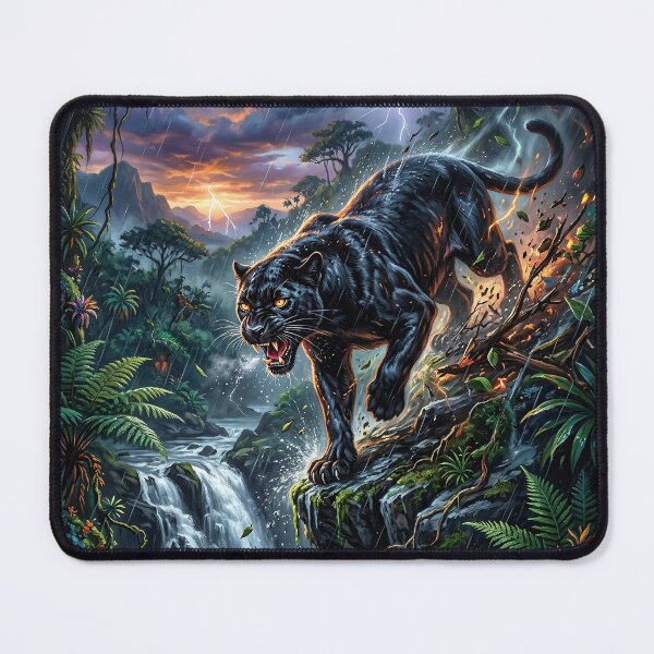 Item preview, Fierce Black Panther Stalking Through a Stormy Tropical Jungle designed and sold by Lucid Dream Pixel.