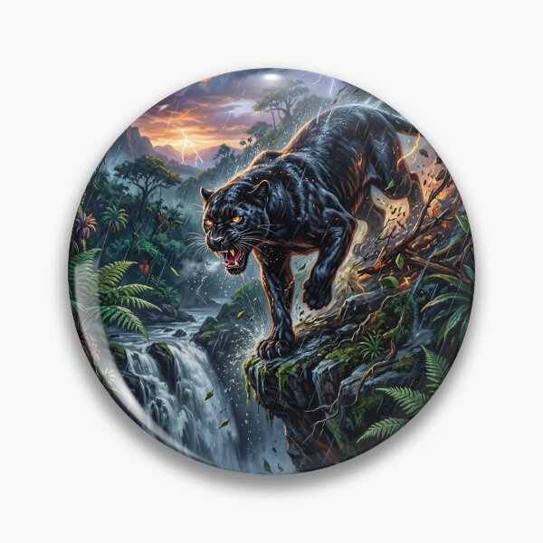 Item preview, Fierce Black Panther Stalking Through a Stormy Tropical Jungle designed and sold by Lucid Dream Pixel.