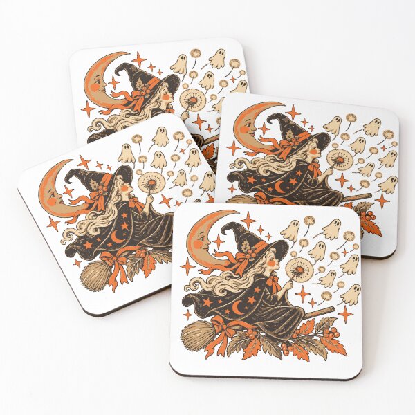 Item preview, Vintage Witch Ghosts Dandelion Halloween Broom designed and sold by CreativeBrains7.