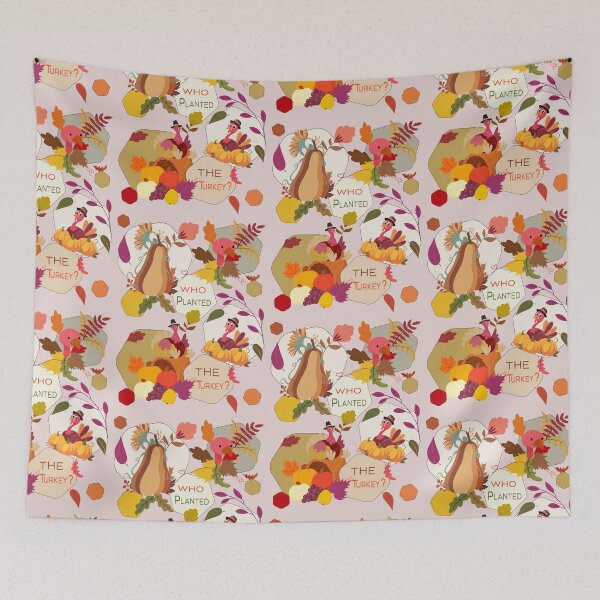 Item preview, Thanksgiving Garden Turkey Pumpkin Fall Hexagon Pattern designed and sold by Vibria Pattern Studio.