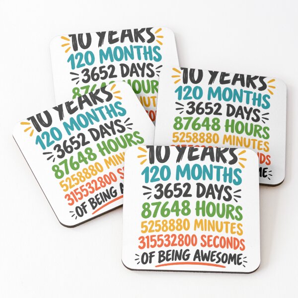 Item preview, 10 Years 120 Months 3652 Days 87648 Hours 5258880 Minutes 315532800 Seconds Of Being Awesome 10th Birthday Ten Year Old Gift designed and sold by drawwiika+44.