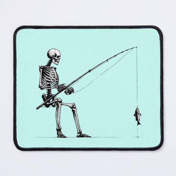 Item preview, Skeleton Fishing With Rod Linocut Art designed and sold by Lady-K-.