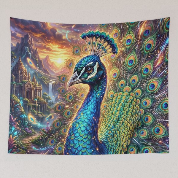 Item preview, Peacock Displaying Vivid Feathers in a Golden Light designed and sold by Lucid Dream Pixel.