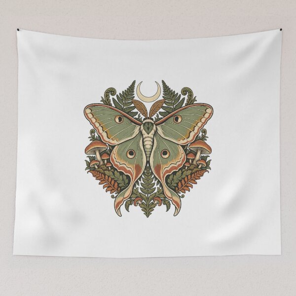 Item preview, Celestial Moth with Mushrooms - Botanical Woodland Art designed and sold by cybersilverhand.