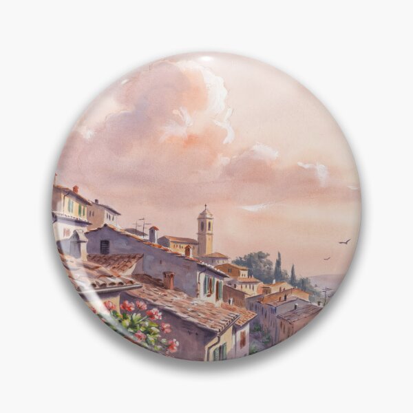 Item preview, Vintage Watercolor Italian Village Rooftops Tuscany Landscape Illustration Vector designed and sold by Shutter-Dragon.