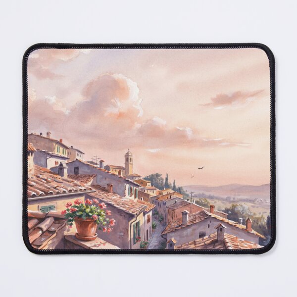 Item preview, Vintage Watercolor Italian Village Rooftops Tuscany Landscape Illustration Vector designed and sold by Shutter-Dragon.