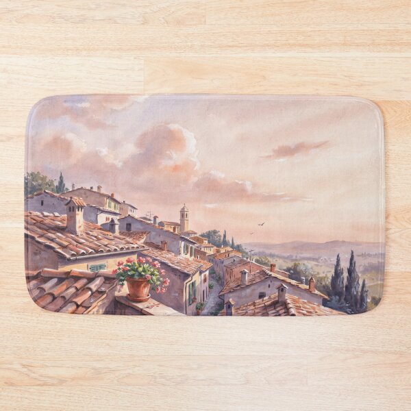 Item preview, Vintage Watercolor Italian Village Rooftops Tuscany Landscape Illustration Vector designed and sold by Shutter-Dragon.