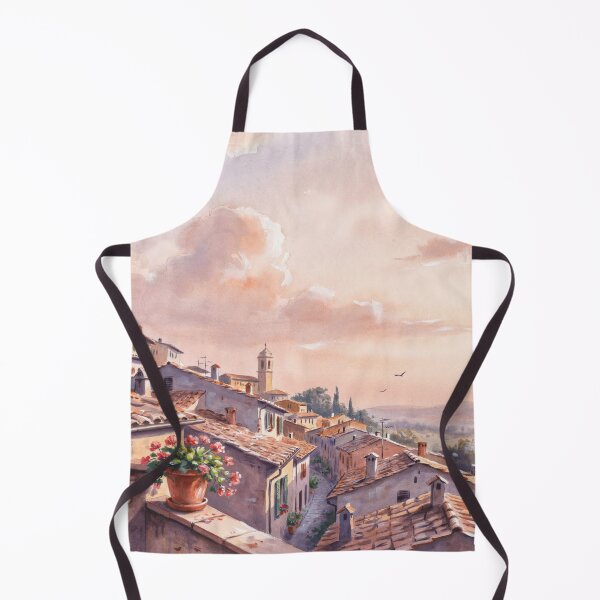 Item preview, Vintage Watercolor Italian Village Rooftops Tuscany Landscape Illustration Vector designed and sold by Shutter-Dragon.