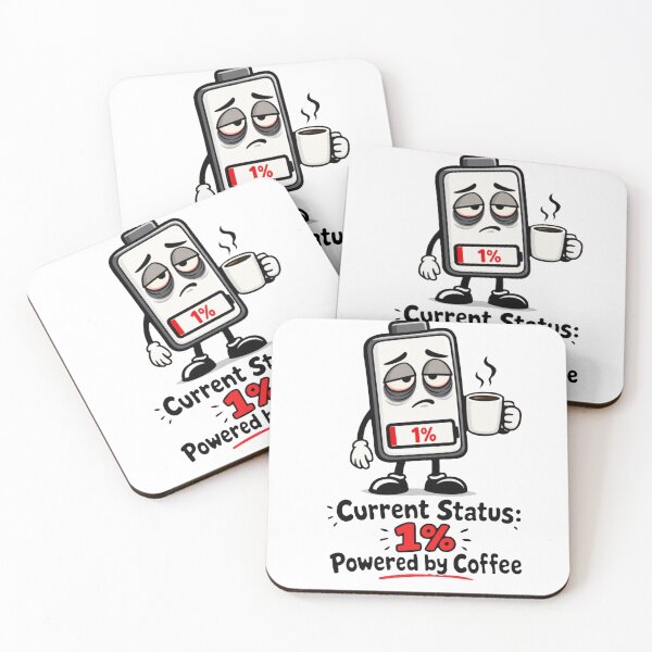 Item preview, Current Status 1 Percent Powered By Coffee Funny Battery Cartoon designed and sold by Ibrahimhema5.