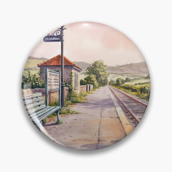 Item preview, Vintage Watercolor Train Station Hollowbrook Countryside Illustration Vector designed and sold by Shutter-Dragon.
