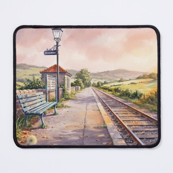 Item preview, Vintage Watercolor Train Station Hollowbrook Countryside Illustration Vector designed and sold by Shutter-Dragon.