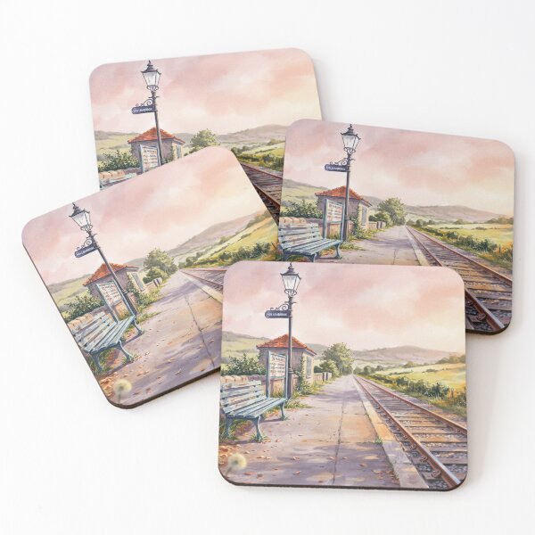 Item preview, Vintage Watercolor Train Station Hollowbrook Countryside Illustration Vector designed and sold by Shutter-Dragon.