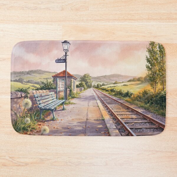 Item preview, Vintage Watercolor Train Station Hollowbrook Countryside Illustration Vector designed and sold by Shutter-Dragon.