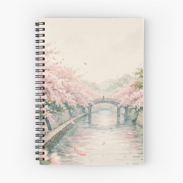 Item preview, Vintage Watercolor Cherry Blossom River Bridge Japan Illustration Vector designed and sold by Shutter-Dragon.