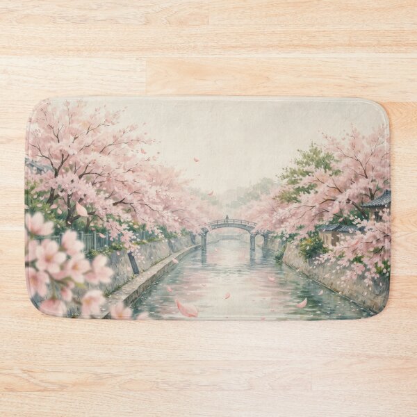 Item preview, Vintage Watercolor Cherry Blossom River Bridge Japan Illustration Vector designed and sold by Shutter-Dragon.
