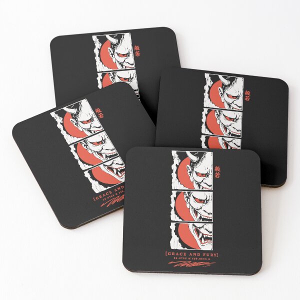 Item preview, Hannya Mask Grace and Fury - Halftone Woodblock Panels designed and sold by WAVE-JP.