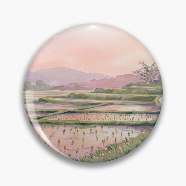 Item preview, Vintage Watercolor Rice Terrace Sunset Countryside Illustration Vector designed and sold by Shutter-Dragon.