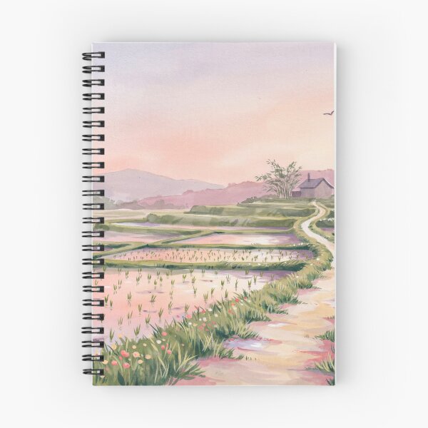 Item preview, Vintage Watercolor Rice Terrace Sunset Countryside Illustration Vector designed and sold by Shutter-Dragon.