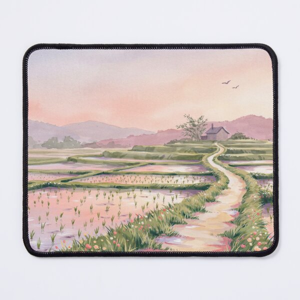 Item preview, Vintage Watercolor Rice Terrace Sunset Countryside Illustration Vector designed and sold by Shutter-Dragon.