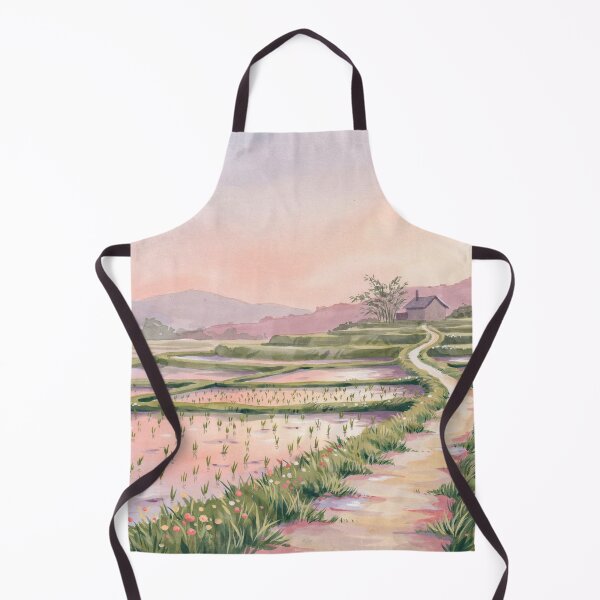 Item preview, Vintage Watercolor Rice Terrace Sunset Countryside Illustration Vector designed and sold by Shutter-Dragon.