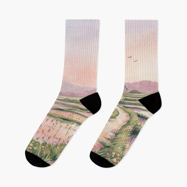 Item preview, Vintage Watercolor Rice Terrace Sunset Countryside Illustration Vector designed and sold by Shutter-Dragon.