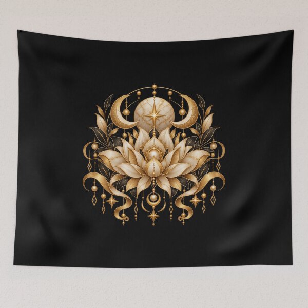 Item preview, Boho Celestial Sacred Gold Lotus Orb Art designed and sold by BohoMysticArt.