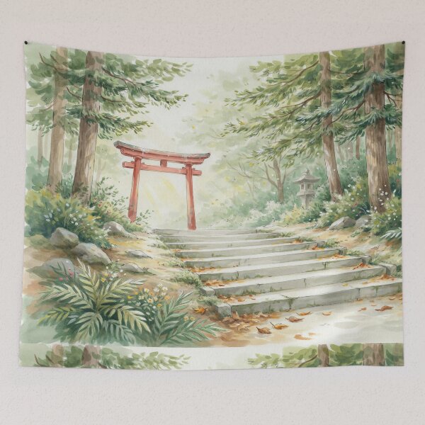Item preview, Vintage Watercolor Japanese Torii Gate Forest Shrine Illustration Vector designed and sold by Shutter-Dragon.