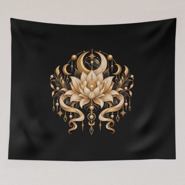 Item preview, Boho Celestial Sacred Gold Lotus Eclipse Art designed and sold by BohoMysticArt.