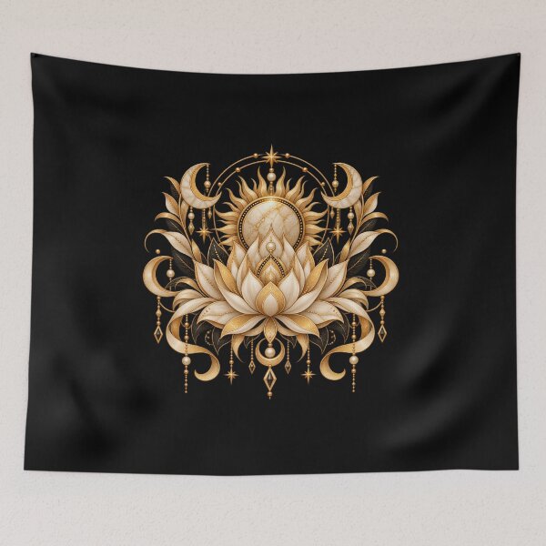Item preview, Boho Celestial Sacred Gold Lotus Sun Art designed and sold by BohoMysticArt.