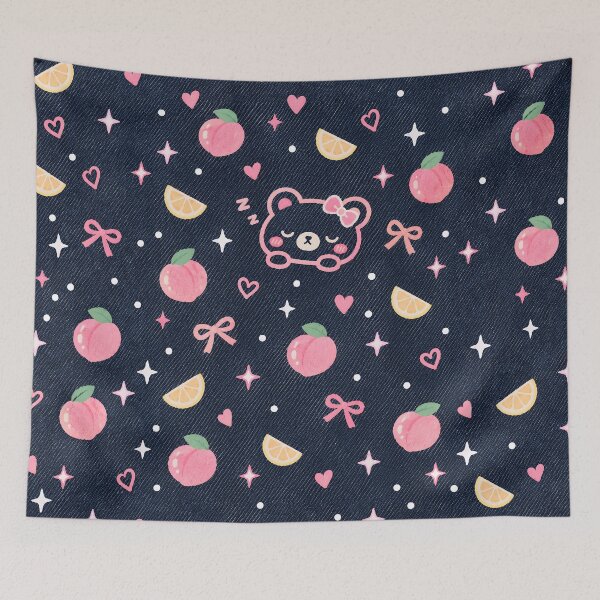 Item preview, Kawaii Sleepy Bear Pattern with Peaches and Lemons designed and sold by JapaneseWagaraStudio.