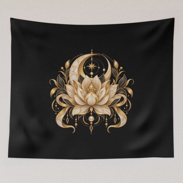 Item preview, Boho Celestial Sacred Gold Lotus Flower Art designed and sold by BohoMysticArt.