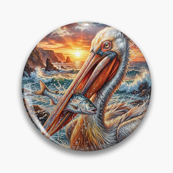 Item preview, Pelican Catching a Fish in Crashing Ocean Waves designed and sold by Lucid Dream Pixel.