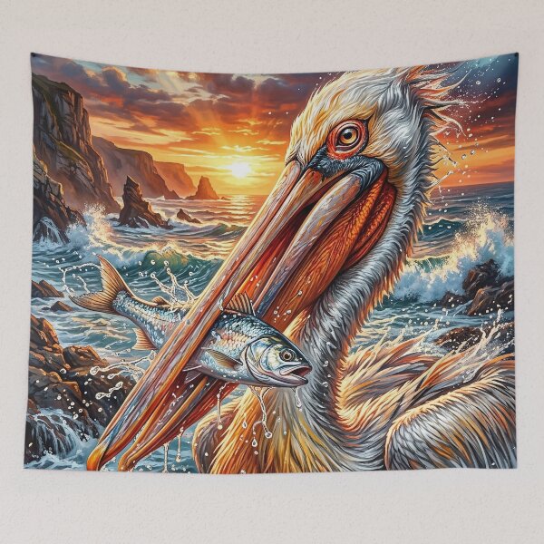 Item preview, Pelican Catching a Fish in Crashing Ocean Waves designed and sold by Lucid Dream Pixel.