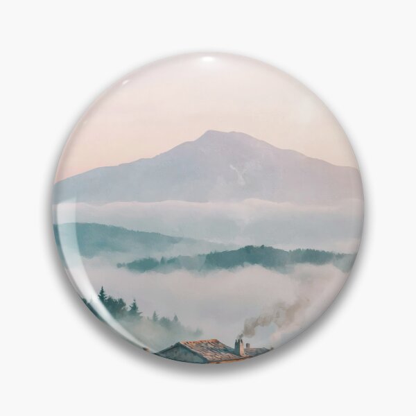 Item preview, Ghibli Style Watercolor Mountain Village Misty Sunset Landscape Illustration Vector designed and sold by Shutter-Dragon.