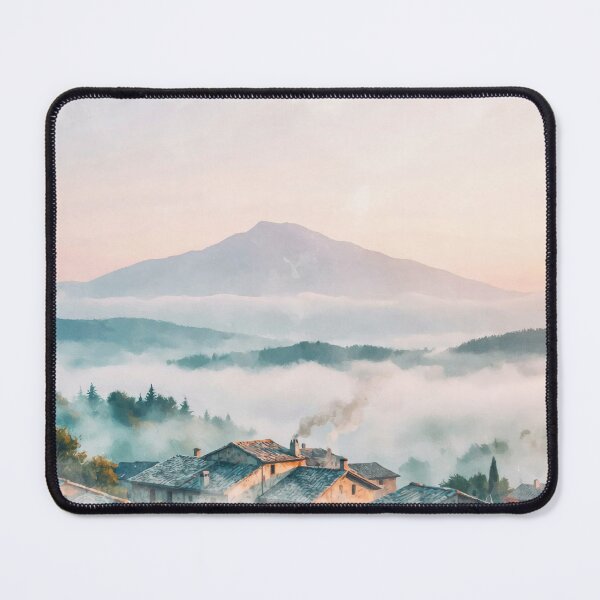 Item preview, Ghibli Style Watercolor Mountain Village Misty Sunset Landscape Illustration Vector designed and sold by Shutter-Dragon.