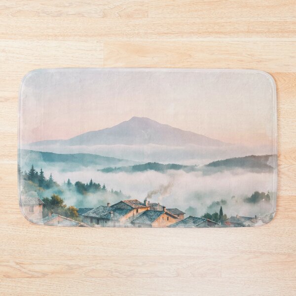 Item preview, Ghibli Style Watercolor Mountain Village Misty Sunset Landscape Illustration Vector designed and sold by Shutter-Dragon.