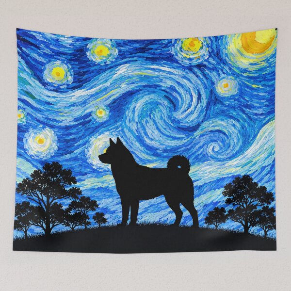 Item preview, Funny Huskita Dog Starry Night Painting Moon Star Mom Dad Kids designed and sold by FurryHavenPH.