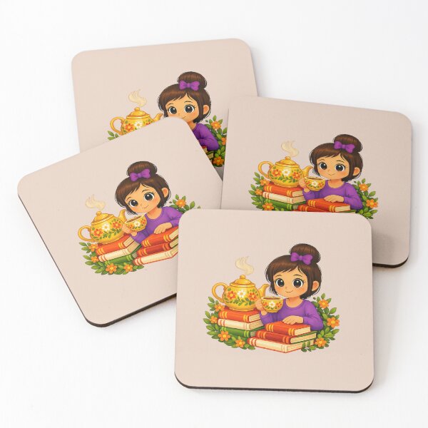 Item preview, Tea & Books Whimsical Girl Illustration designed and sold by Dew Drop Designs.