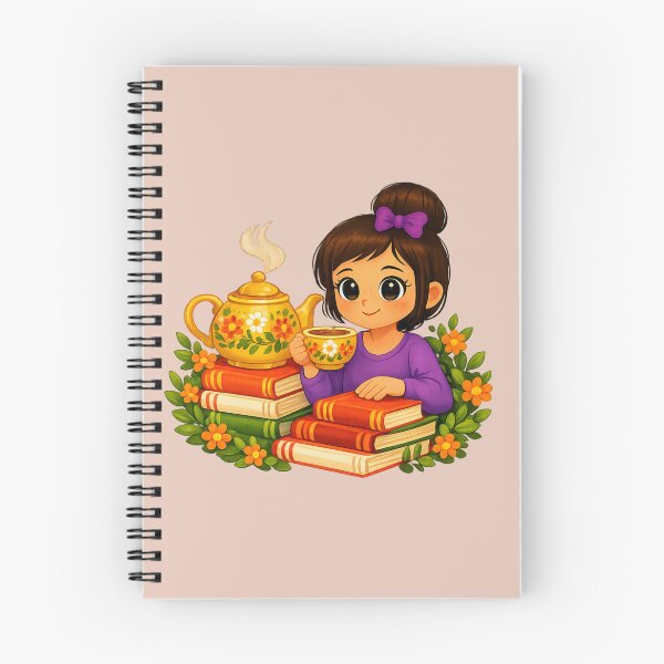 Item preview, Tea & Books Whimsical Girl Illustration designed and sold by Dew Drop Designs.