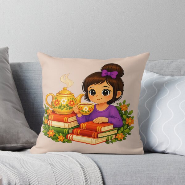 Item preview, Tea & Books Whimsical Girl Illustration designed and sold by Dew Drop Designs.