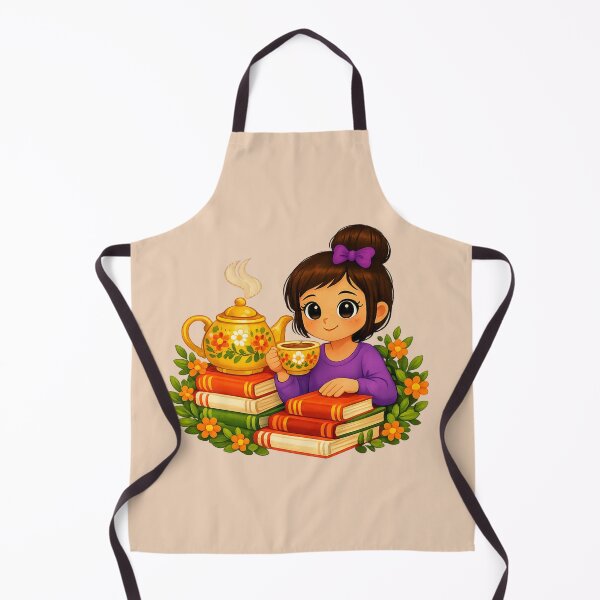 Item preview, Tea & Books Whimsical Girl Illustration designed and sold by Dew Drop Designs.
