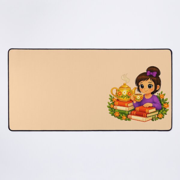 Item preview, Tea & Books Whimsical Girl Illustration designed and sold by Dew Drop Designs.