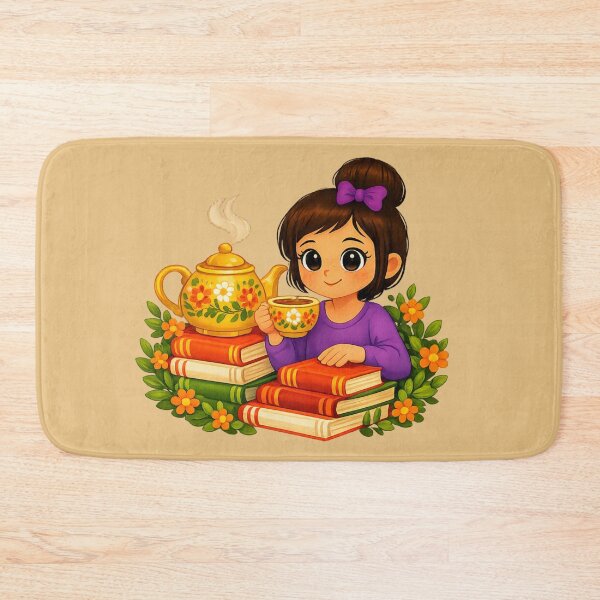 Item preview, Tea & Books Whimsical Girl Illustration designed and sold by Dew Drop Designs.