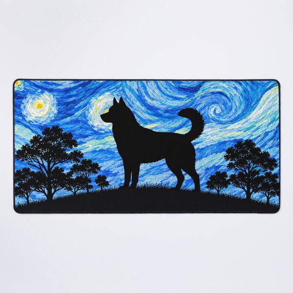 Item preview, Funny Husky Dog Starry Night Painting Moon Star Mom Dad Kids designed and sold by FurryHavenPH.