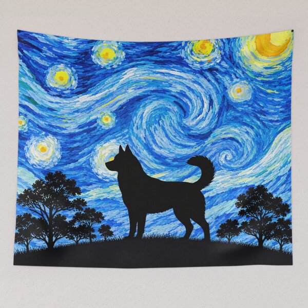 Item preview, Funny Husky Dog Starry Night Painting Moon Star Mom Dad Kids designed and sold by FurryHavenPH.