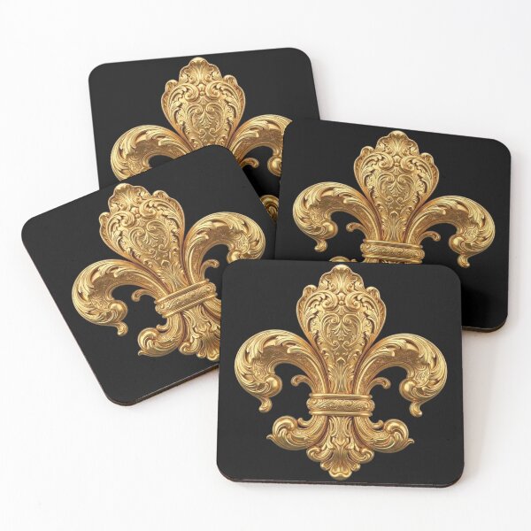 Item preview, Gold Baroque Fleur De Lis 3D Luxury Ornate Rococo Ornament Black Background designed and sold by ProjectNoah.