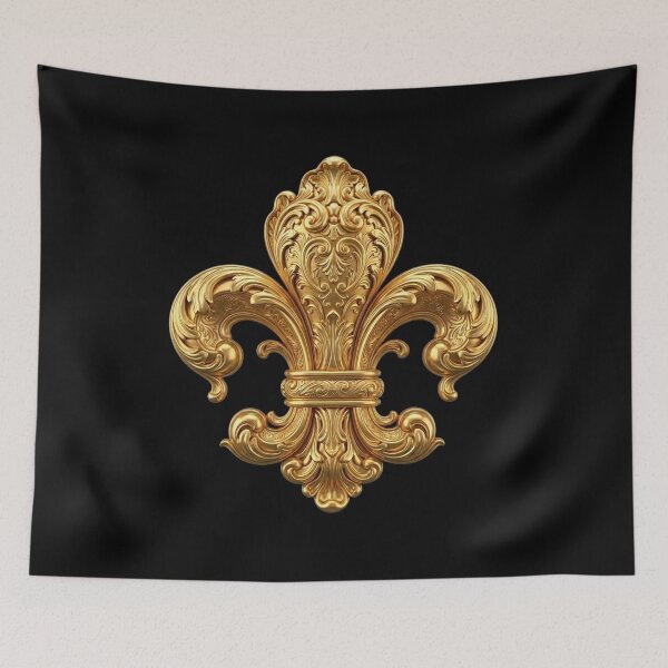 Item preview, Gold Baroque Fleur De Lis 3D Luxury Ornate Rococo Ornament Black Background designed and sold by ProjectNoah.