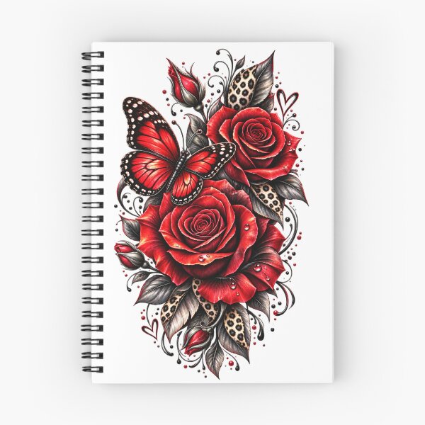 Item preview, Red Roses and Butterfly Floral Art designed and sold by Wild Ink Studio by Barbara.