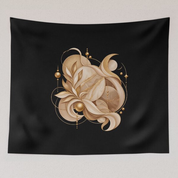 Item preview, Boho Celestial Abstract Crescent Moon and Gold Leaves Art designed and sold by BohoMysticArt.